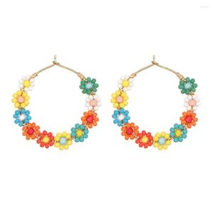 Pendientes de aro Go2Boho 2022, pendiente de margaritas llamativo, cuentas Miyuki, aros con flores de colores para mujer, orejera hecha a mano, joyería de verano