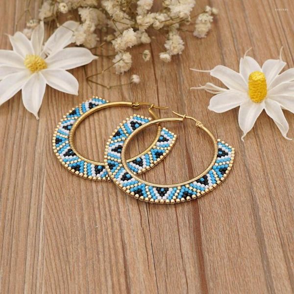 Pendientes de aro GO2BOHO 2023 Trend Miyuki Beads Pendiente Flor grande Señoras Círculo de acero inoxidable Joyería Hecha a mano Oreja Anillo Regalos