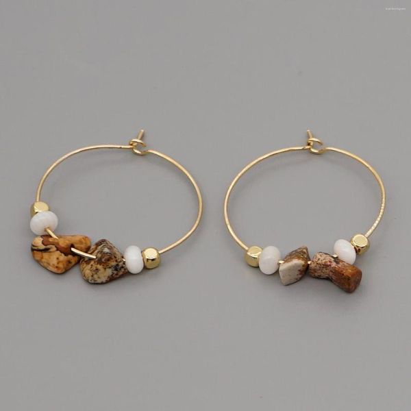 Boucles d'Oreilles Créoles Go2Boho Style Bohème Pierre Naturelle avec Créoles Dorées Pour Femme - Bijoux Tendance Boucles d'Oreilles Acier Inoxydable Bijoux Femme