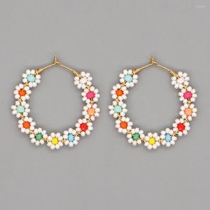 Hoop Oorbellen Go2Boho Kleurrijke Daisy Statement Handgemaakte Miyuki Beads Flower Ear Rings Perfecte damessieraden voor de zomer