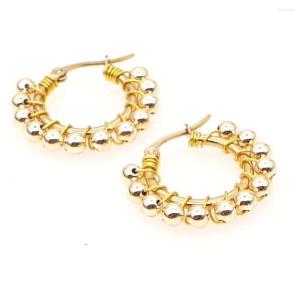 Boucles d'oreilles créoles Go2boho bijoux fantaisie pour femmes perles dorées anneau d'oreille en acier inoxydable boucle d'oreille bijoux faits à la main en gros