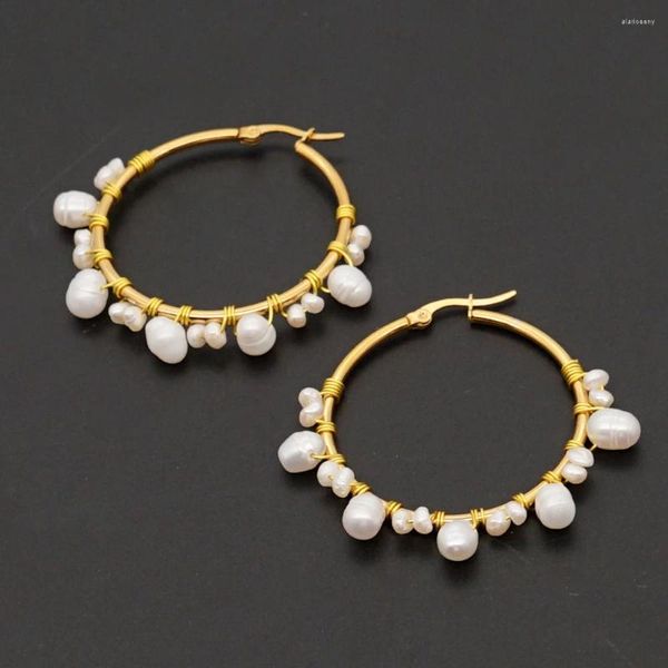 Boucles d'oreilles créoles Go2Boho plaquées or pour femmes, bijoux bohème, mode, perles, anneau d'oreille, eau douce, cadeaux, vente en gros, 2024