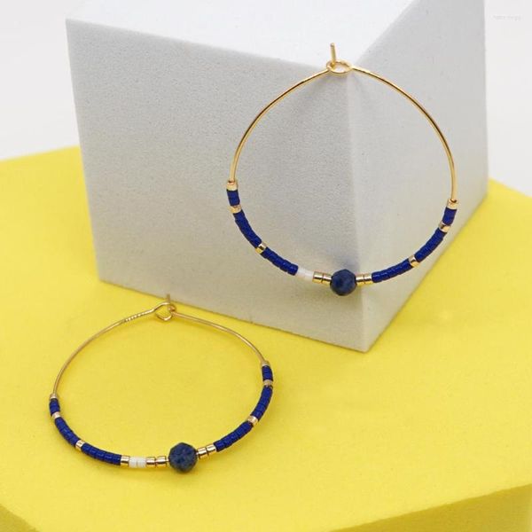 Pendientes de aro Go2BoHo Lapis Lazuli Boho Joyería de moda Chapado en oro azul Miyuki Seed Beaded Acero inoxidable para mujeres