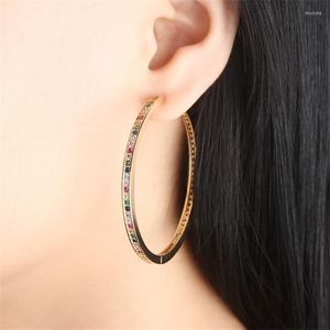 Pendientes de aro dorados, negros, cobre, coloridos, pequeños circonitas cúbicas, moda redonda grande para mujer, joyería