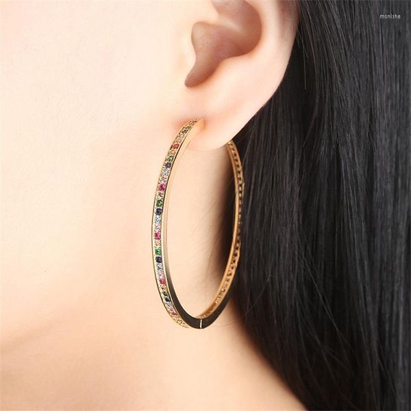 Boucles d'oreilles cerceau or noir cuivre coloré petit zircon cubique grand rond mode pour femmes bijoux
