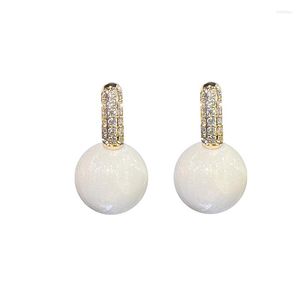 Boucles d'oreilles créoles couleur or gouttelettes Style CZ pavé blanc boule verte pour les femmes classique oreille bijoux en gros