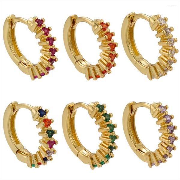 Boucles d'oreilles créoles couleur or pour femmes, bijoux d'oreille en laiton pavé de Zircon, gemme artificielle, Perforation de cristal, à la mode, vente en gros