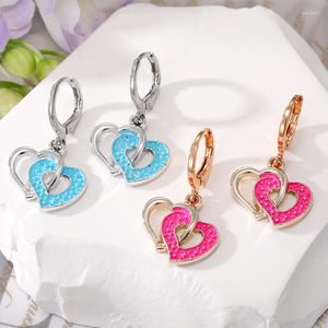 Hoop oorbellen goudkleur hart liefde oorrang vrouwen geschenk romantische holle dubbele cirkel bruiloftsfeest Valentijnsdag sieraden