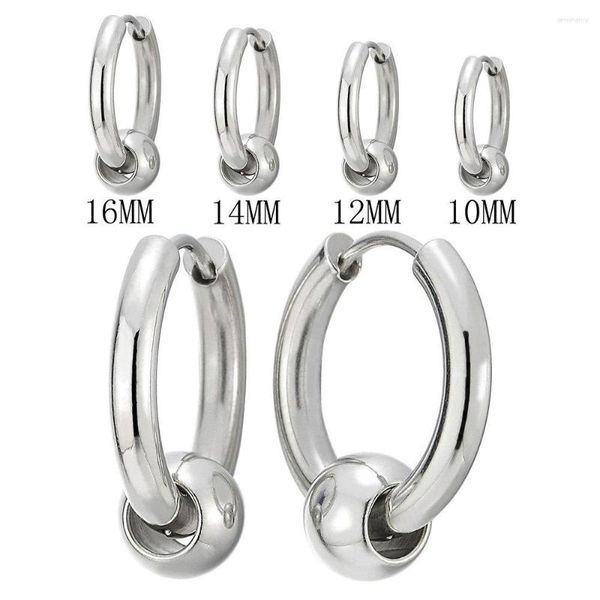 Boucles d'oreilles créoles plaquées IP couleur or, en acier inoxydable 316, circulaire, boule de 8, 10, 12, 14, 16mm, sans décoloration, sans allergie, Style bref classique