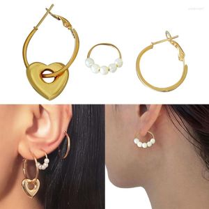 Boucles d'oreilles créoles couleur or perle ensemble de boucles d'oreilles pour femmes filles Vintage perle cercle coeur tendance bijoux accessoires T8DE