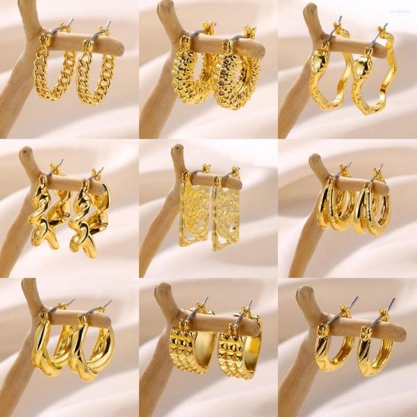 Boucles d'oreilles créoles couleur or ensemble métal balancent pour les femmes Vintage cercle géométrique torsion bijoux à la mode cadeau