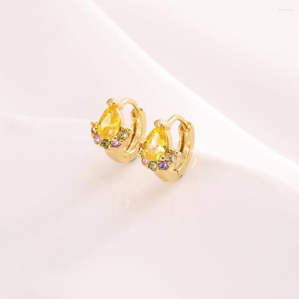 Pendientes de aro Oro Cz Cristal Lujo Encantador Niño Bebé Niñas Joyas Seguridad Seguridad Princesa Ronda GoldHuggies Joyería