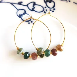 Boucles d'oreilles créoles en or, bijoux à la mode, style Boho, pierre colorée faite à la main, cadeau pour femmes