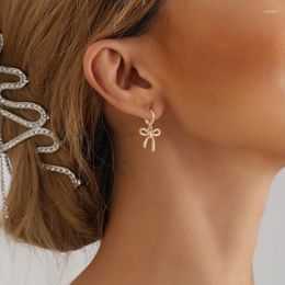 Boucles d'oreilles créoles en métal plaqué or, clous d'oreilles élégants avec nœud papillon, ornements et bagues à la mode, accessoires