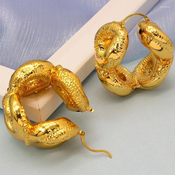 Boucles d'oreilles créoles plaquées or 24K, cuivre de haute qualité, africain dubaï, ajouré, grands accessoires de bijoux à la mode