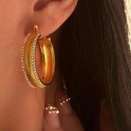 Boucles d'oreilles créoles en acier inoxydable doré pour femmes, grand cercle rond, Huggies, Zircon blanc, accessoires Steampunk, bijoux