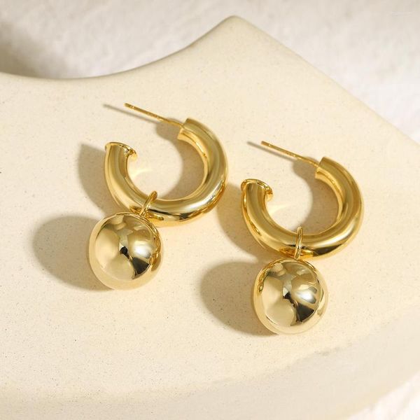 Boucles d'oreilles cerceau Greatera à la mode plaqué or boule en métal pour les femmes géométrique alliage de cuivre Huggie fête bijoux 2023