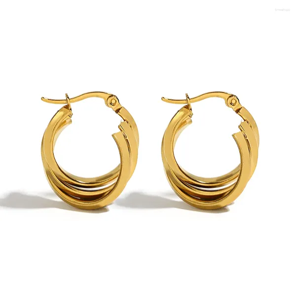 Boucles d'oreilles créoles Greatera tendance tricolore en acier inoxydable torsadé pour femmes plaqué or géométrique cercle rond bijoux