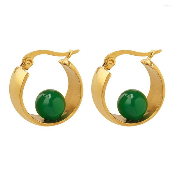 Boucles d'oreilles créoles goutte d'agate verte pour les femmes cristal titane acier luxueux cerceaux balancent boucle d'oreille élégante oreille bague bijoux