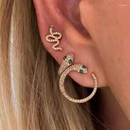 Boucles d'oreilles créoles en cristal vert pour femmes, Piercing serpent, délicat, glacé, Lobe orbital exquis, accessoires d'oreille, bijoux animaux