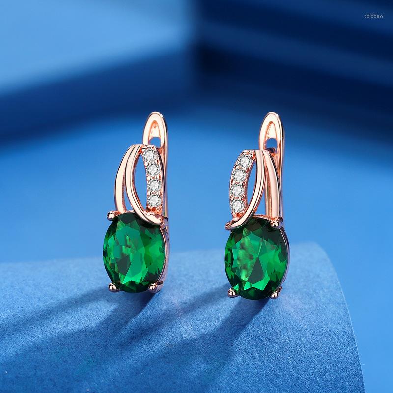 Hoop Earrings Green Crystal Oval Stone Earring Yellow Zircon Engagement For Women Rose Gold Color Birthstone Jewelry Bridal Gift