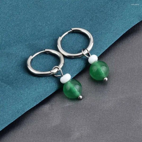 Boucles d'oreilles cerceaux Green Jade Perle pendentif acier inoxydable pour femmes cadeaux d'oreille élégants bijoux pour hommes