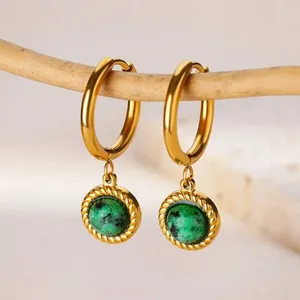 Hoop oorbellen Groene natuursteen voor vrouwen in roestvrijstalen goudkleur 2024 Trending vintage sieraden Verjaardagscadeau