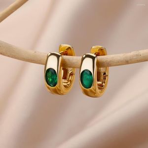 Boucles d'oreilles créoles Zircon vert pour femmes luxe plaqué or acier inoxydable 2023 tendance bijoux esthétiques Aretes Mujer