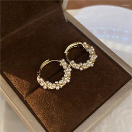 Boucles d'oreilles créoles GSOLD français Vintage élégant perle Wrap Twist oreille cerceaux goutte d'eau Zircon mignon arc pour les femmes fête bijoux de mode