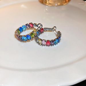 Hoepel oorbellen pistool metaal vergulde kleurrijke ovale zirkonia voor vrouwen mode sieraden luxe kristallen cirkel oorschelen groothandel