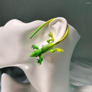 Boucles d'oreilles créoles pour Halloween, avec clips d'oreille en lézard vert, sans trous, Design de Niche à la mode et créatif, Clip en os de Gecko