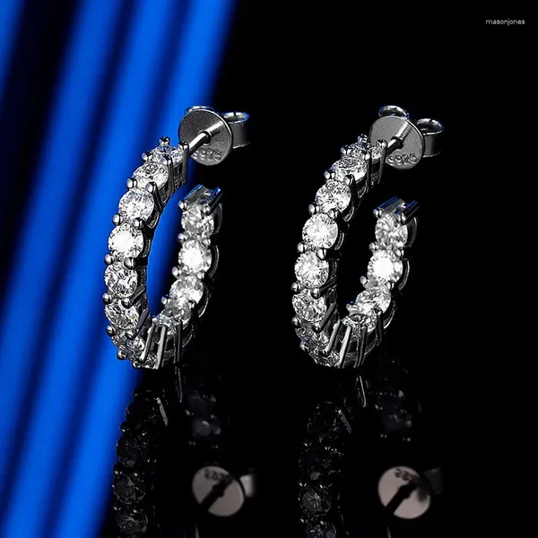 Boucles d'oreilles créoles faites à la main en diamant Moissanite de 3mm, en argent Sterling 925 véritable, bijoux de fête de mariage pour femmes, de fiançailles