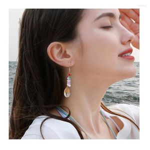 Pendientes de aro hechos a mano concha de caracola Natural, piedra de cristal, gancho para mujer, niña, vacaciones en la playa, accesorios de moda bohemios de alta calidad