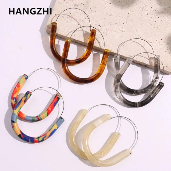 Pendientes de aro HangZhi coloridos pendientes de resina en forma de U para mujeres niñas personalidad temperamento japonés diario Vintage joyería grande 2024