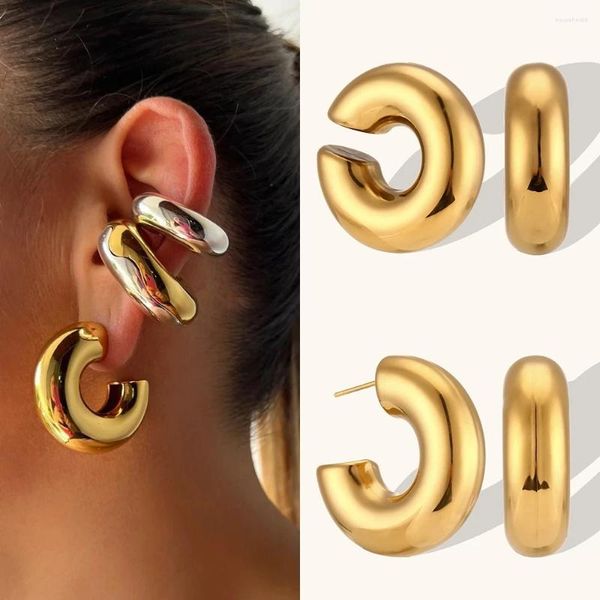 Boucles d'oreilles créoles HangZhi en forme de G, Tube cylindrique épais et creux en acier inoxydable pour femmes, bijoux à la mode 2024