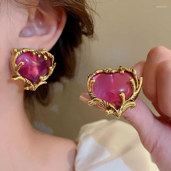 Boucles d'oreilles créoles HANGZHI géométrique irrégulière clou pour femmes Vintage personnalité violet coeur verre Mme Banquet bijoux cadeaux