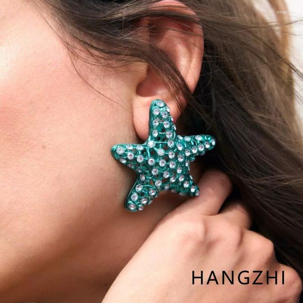 Boucles d'oreilles créoles HANGZHI personnalisé goujon exagéré mode étoile de mer verte strass pour femmes filles plage fête bijoux