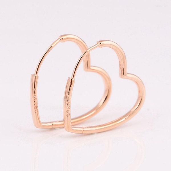 Pendientes de aro con forma de corazón para mujer, aretes asimétricos, joyería de plata de ley S925 auténtica, regalo de cumpleaños para niña, Color oro rosa