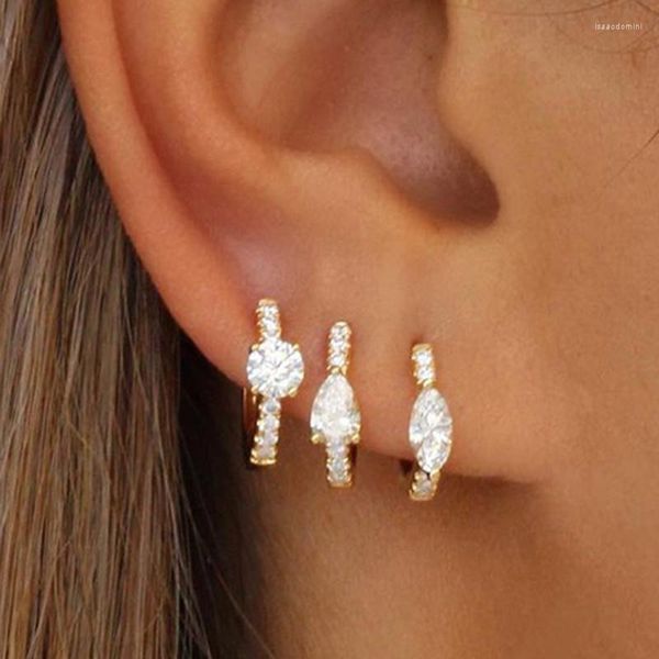 Boucles d'oreilles créoles coeur cristal oreille cerceaux pour femmes luxe géométrie glacé Zircon 2023 couleur or Lobe Cartilage bijoux cadeaux KBE237