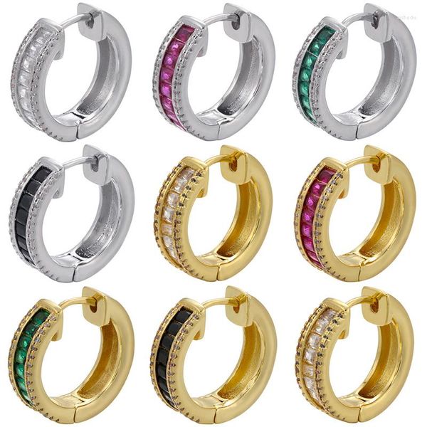 Boucles d'oreilles créoles HECHENG 1 paire colorée CZ ronde or et argent couleur bijoux bonne qualité rétention