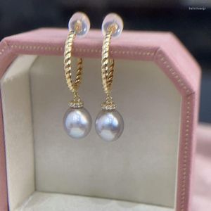 Pendientes de aro HENGSHENG elegante Plata de Ley 925 8-9mm perlas azules Akoya de moda para mujeres niñas regalos de joyería fina