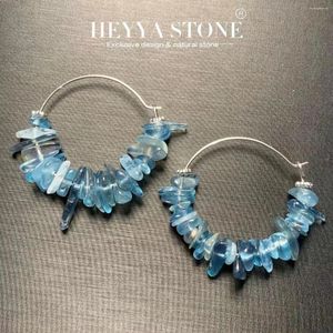 Boucles d'oreilles cerceaux Heyya Stone Natural Aquamarine Simple Classic Round Circle Bijoux de pierre précieuse