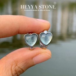 Pendientes de aro Heyya Stone Natural Heart Aquamarine Cordierite Simple Clásico Round Circle Gemstone Joyería