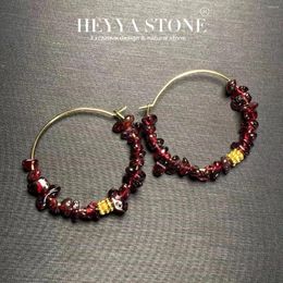 Boucles d'oreilles cerceaux Heyya Stone Vintage Natural Garnet Simple Classic Round Circle Gemstone Jewelry Handmade 14k Gold Exclusive