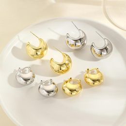 Boucles d'oreilles créoles en cuivre de haute qualité, clou brillant en forme de C, Design creux en forme de U, accessoires féminins