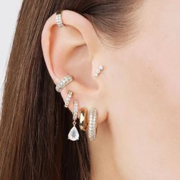Boucles d'oreilles créoles en acier inoxydable de haute qualité, cristal Zircon, goutte d'eau pour femmes, cercle rond, Piercing de Cartilage, bijoux