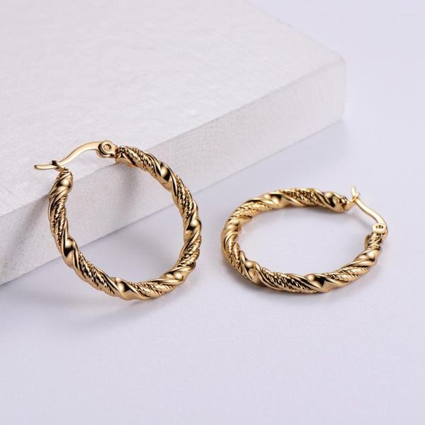 Boucles d'oreilles créoles en fil torsadé de haute qualité, or 18 carats, cercle de 30MM, en acier inoxydable, bijoux tendance pour femmes, vente en gros