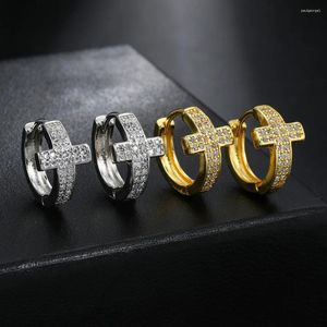 Boucles d'oreilles Hoop Cross Hip Hop For Women Men Iced Out Trend 2024 Piercing Earing Personomy Fashion Jewekry On Ear Gift OHE185