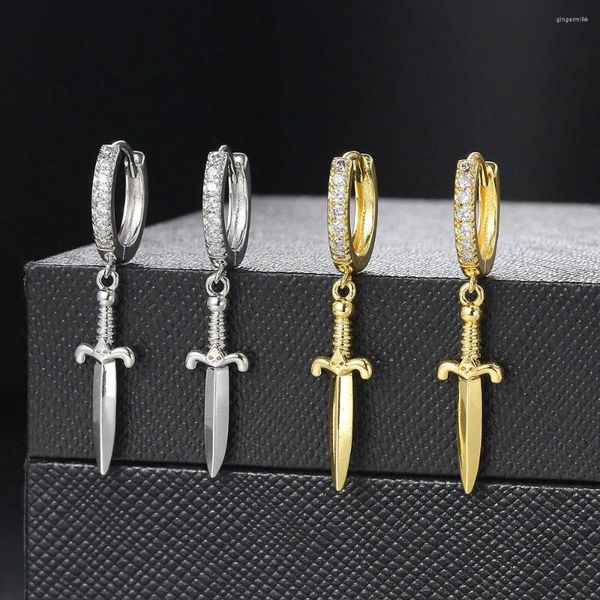 Pendientes de aro Hip Hop cuchillo daga colgante en forma de cruz para mujer hombre pendientes colgantes joyería Rock Punk accesorios de tendencia de fiesta