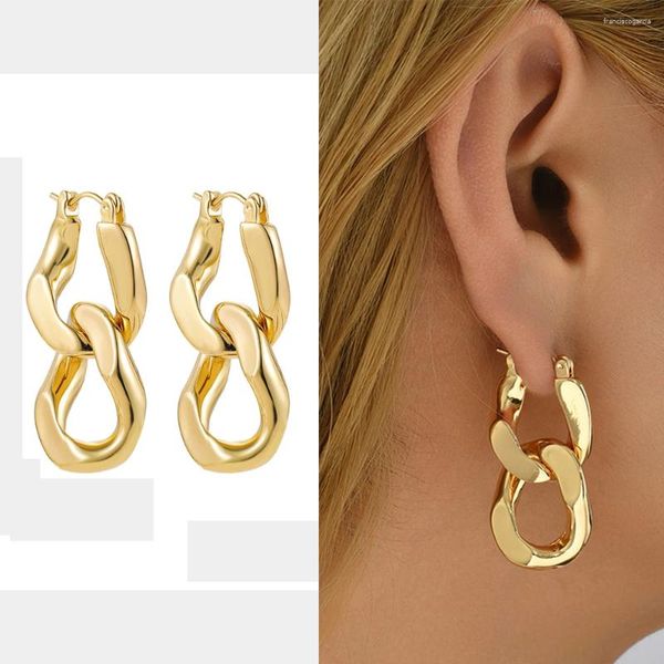 Pendientes de aro Hiphop doble cadena cubana cuelga para mujer vintage chapado en oro desmontable hebilla de oreja aros declaración joyería regalo de fiesta